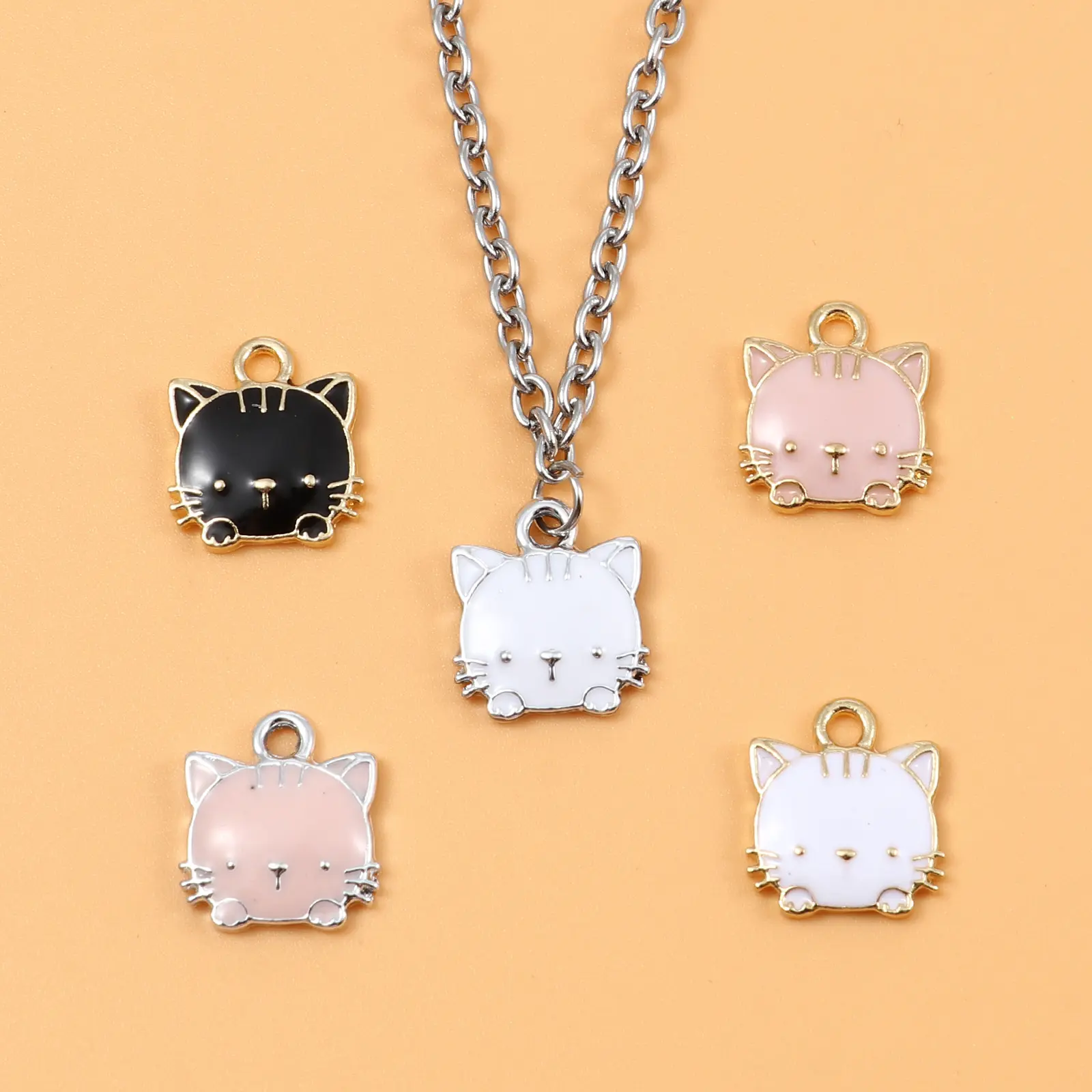 10 Piece Cute Charms Cat Animal Enamel Zinc Based Alloy Pendants DIY Making Earrings Necklace Women Jewelry 15mm x 13mm