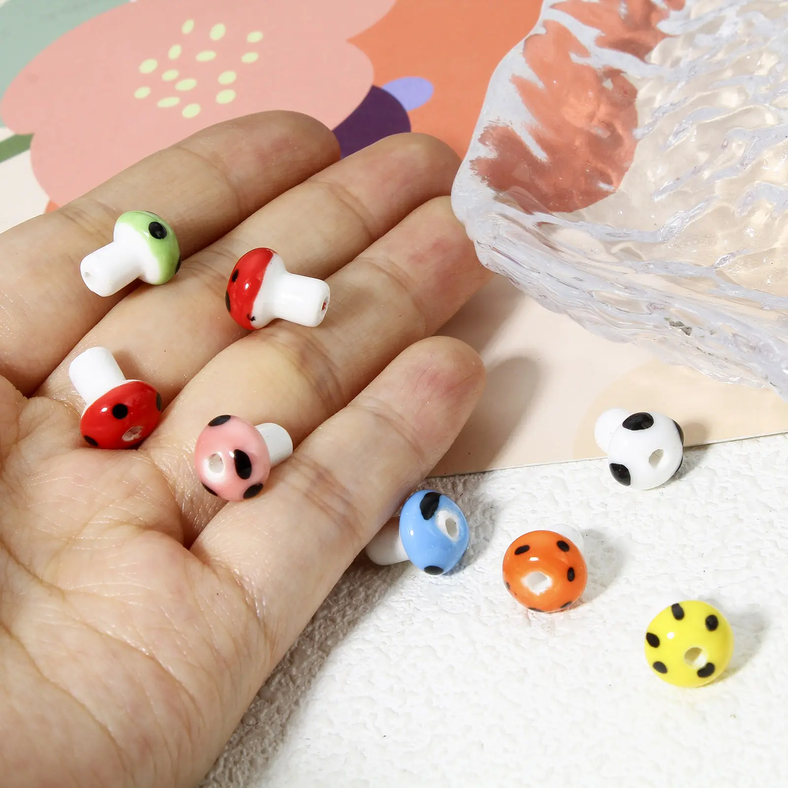 10 PCs Ceramic Beads For DIY Charm Jewelry Making Mushroom Multicolor 3D About 12mm x 10mm, Hole: Approx 2mm