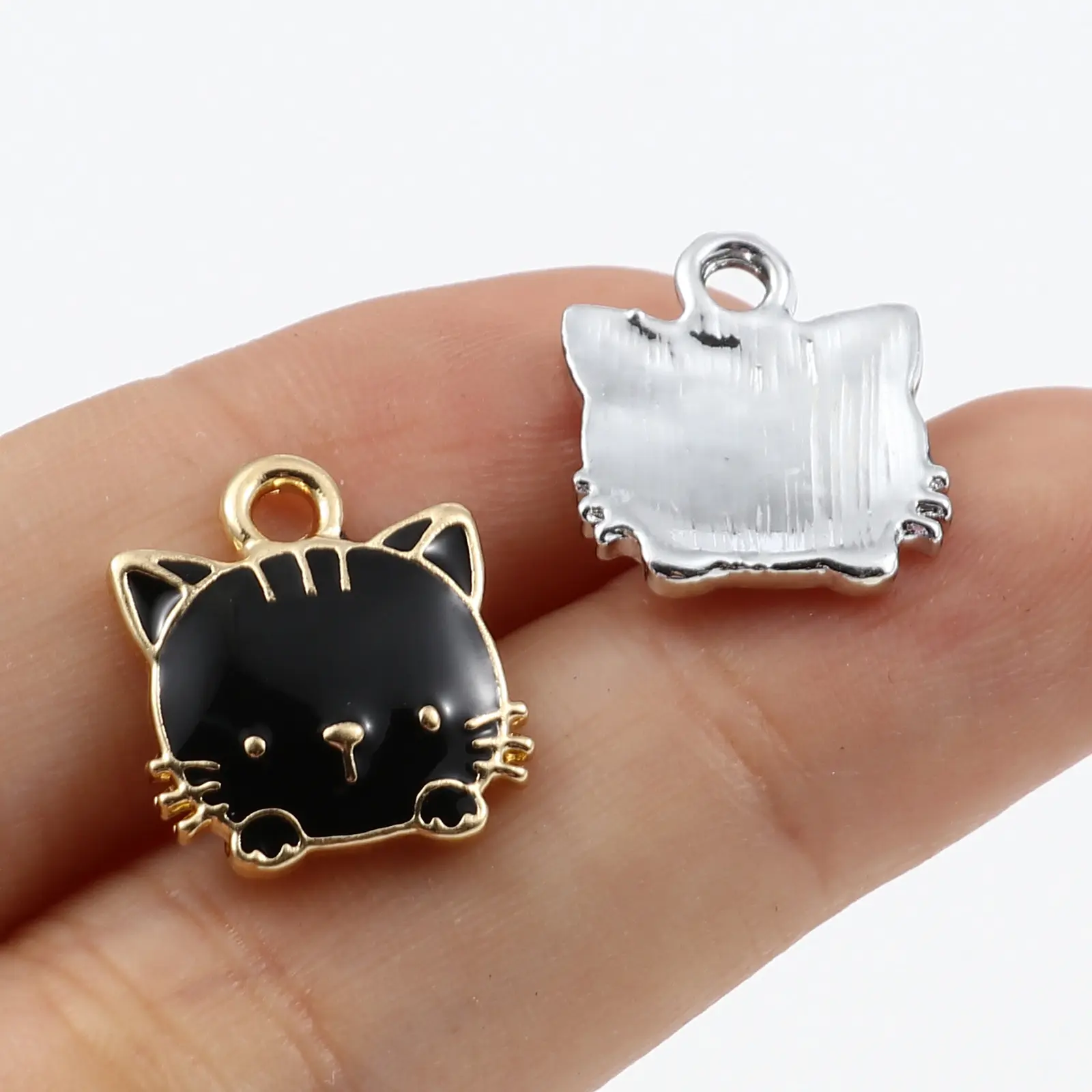 10 Piece Cute Charms Cat Animal Enamel Zinc Based Alloy Pendants DIY Making Earrings Necklace Women Jewelry 15mm x 13mm
