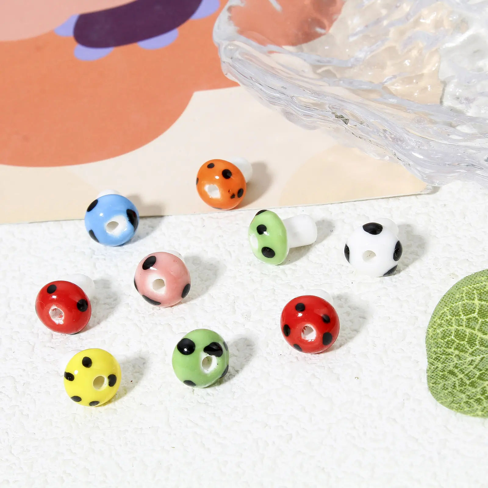 10 PCs Ceramic Beads For DIY Charm Jewelry Making Mushroom Multicolor 3D About 12mm x 10mm, Hole: Approx 2mm