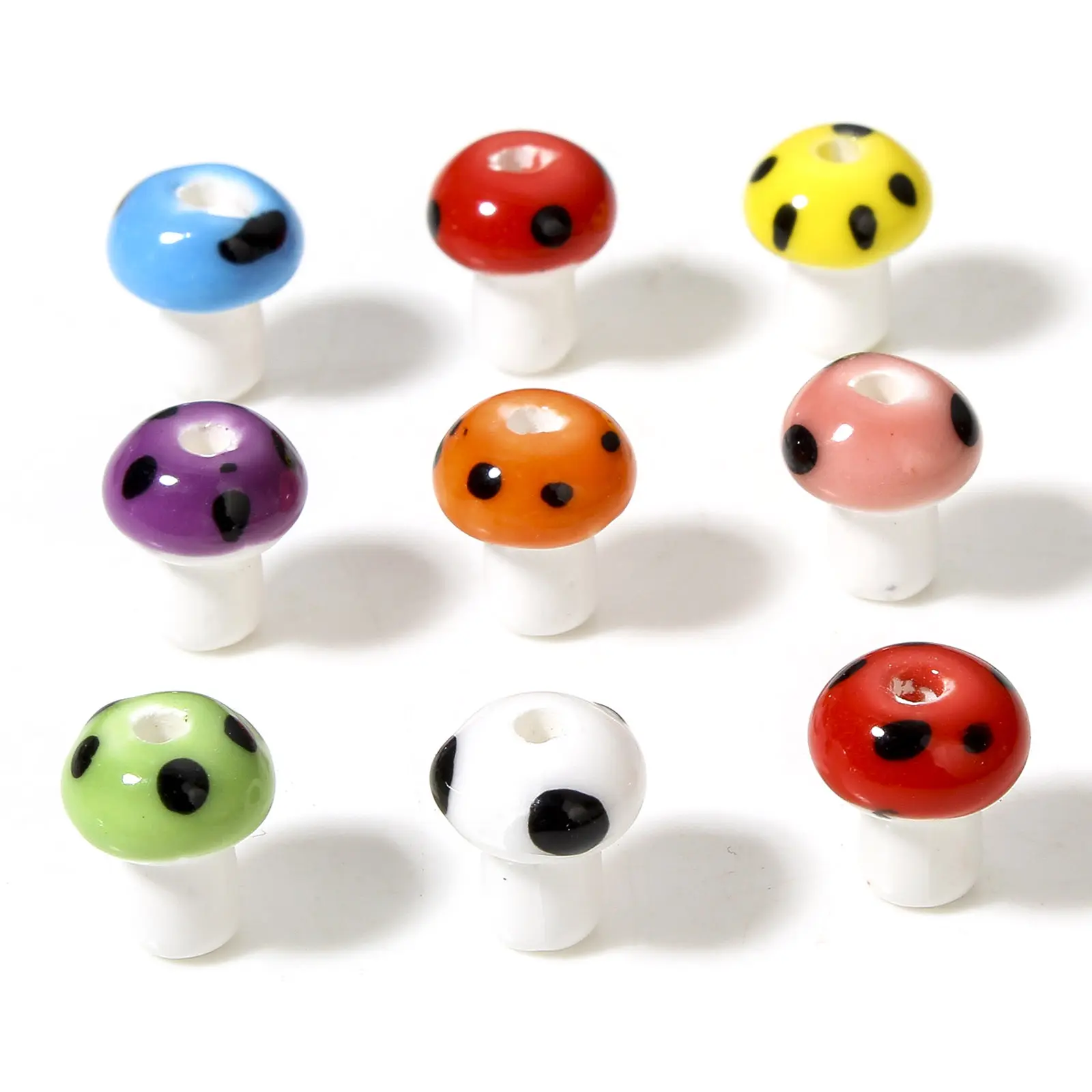 10 PCs Ceramic Beads For DIY Charm Jewelry Making Mushroom Multicolor 3D About 12mm x 10mm, Hole: Approx 2mm