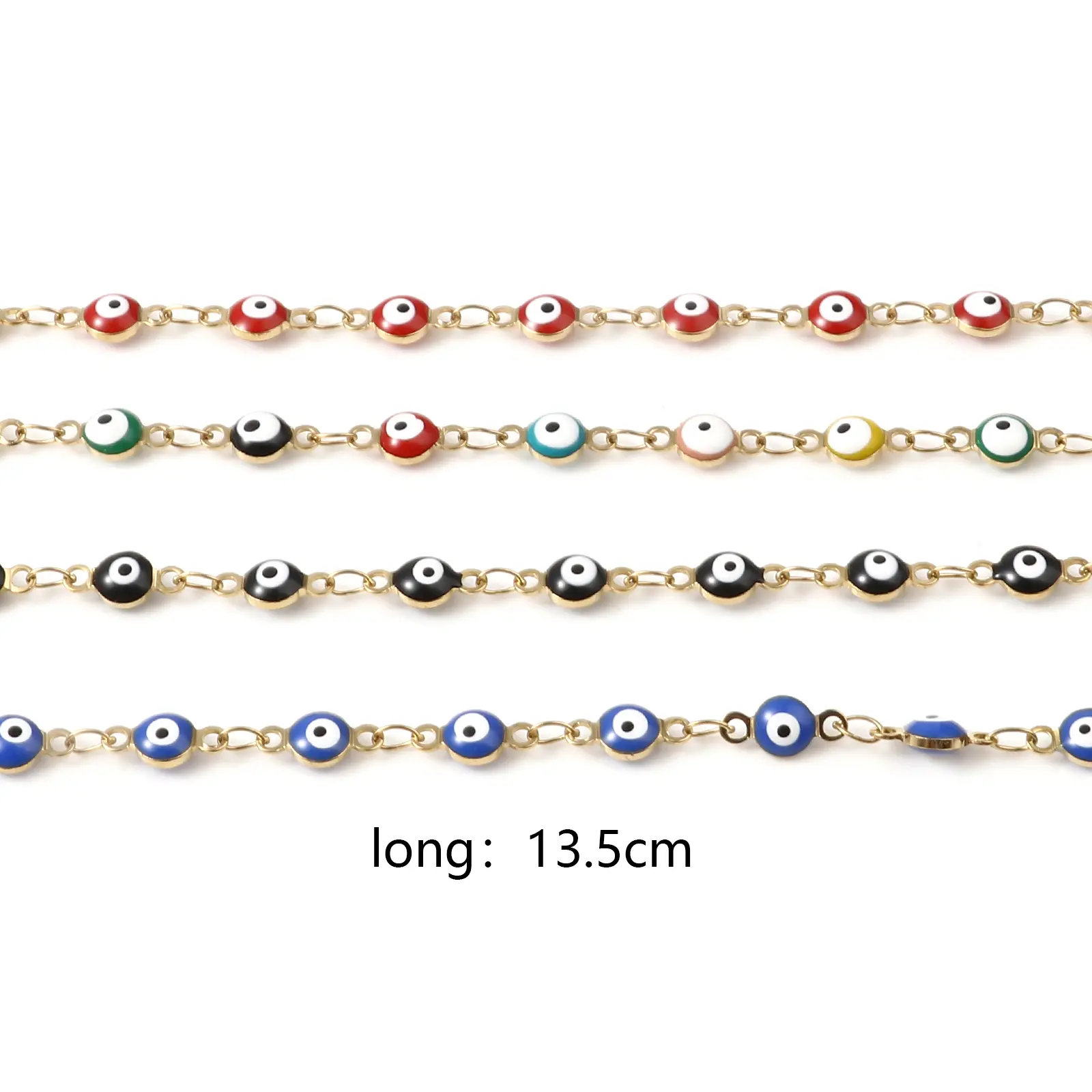 Stainless Steel Religious Bracelets Gold Color Multicolor Round Evil Eye Enamel For Women Men Gifts 13.5cm(5 3/8") long, 1 Piece