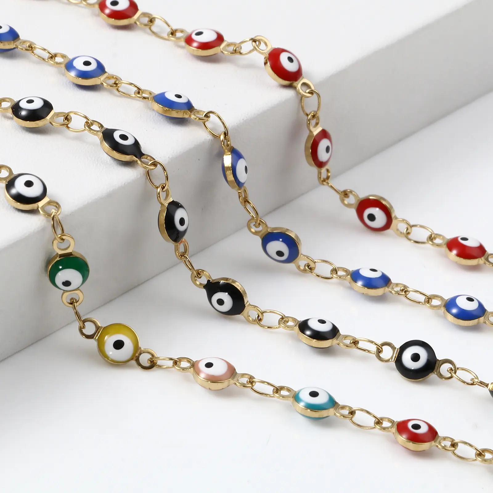 Stainless Steel Religious Bracelets Gold Color Multicolor Round Evil Eye Enamel For Women Men Gifts 13.5cm(5 3/8") long, 1 Piece