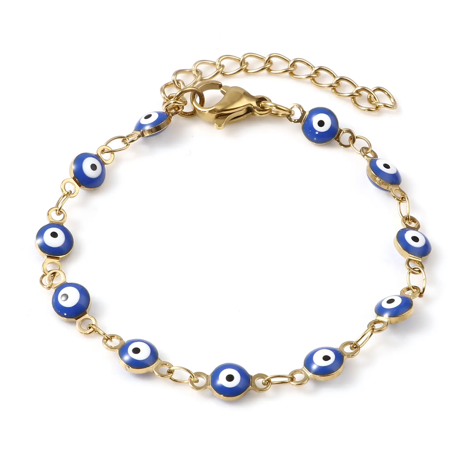 Stainless Steel Religious Bracelets Gold Color Multicolor Round Evil Eye Enamel For Women Men Gifts 13.5cm(5 3/8") long, 1 Piece