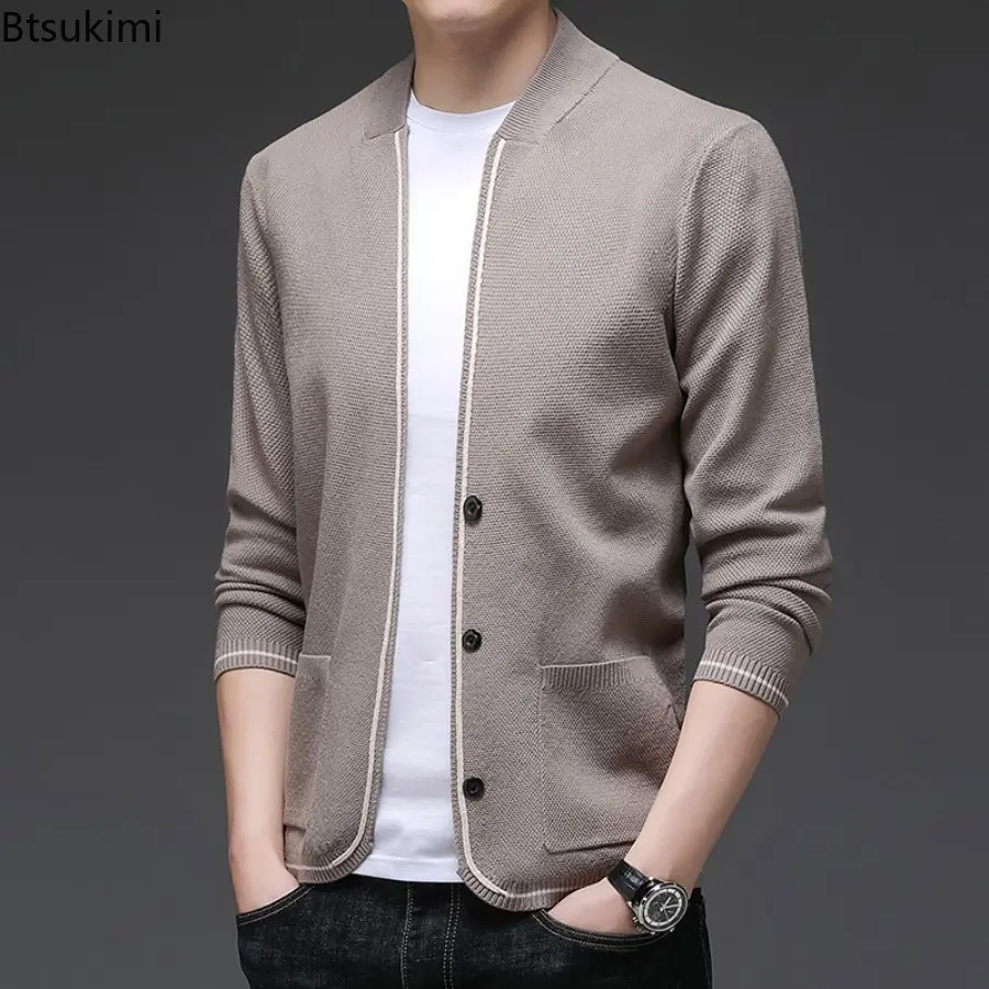 2025 New Autumn Men's Knitted Thin Cardigan Fashionable Casual Striped Jacketcoat Korean Version Slim Fit Knitted Cardigan Tops