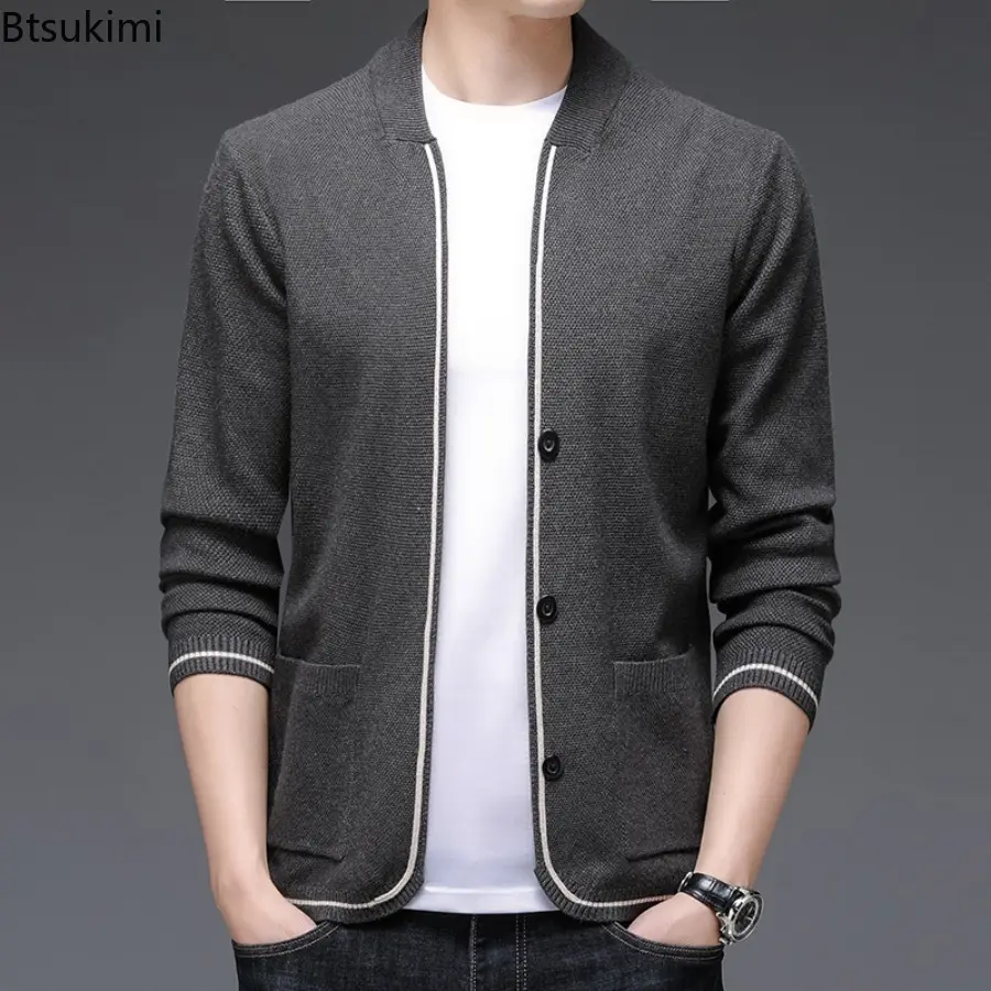 2025 New Autumn Men's Knitted Thin Cardigan Fashionable Casual Striped Jacketcoat Korean Version Slim Fit Knitted Cardigan Tops