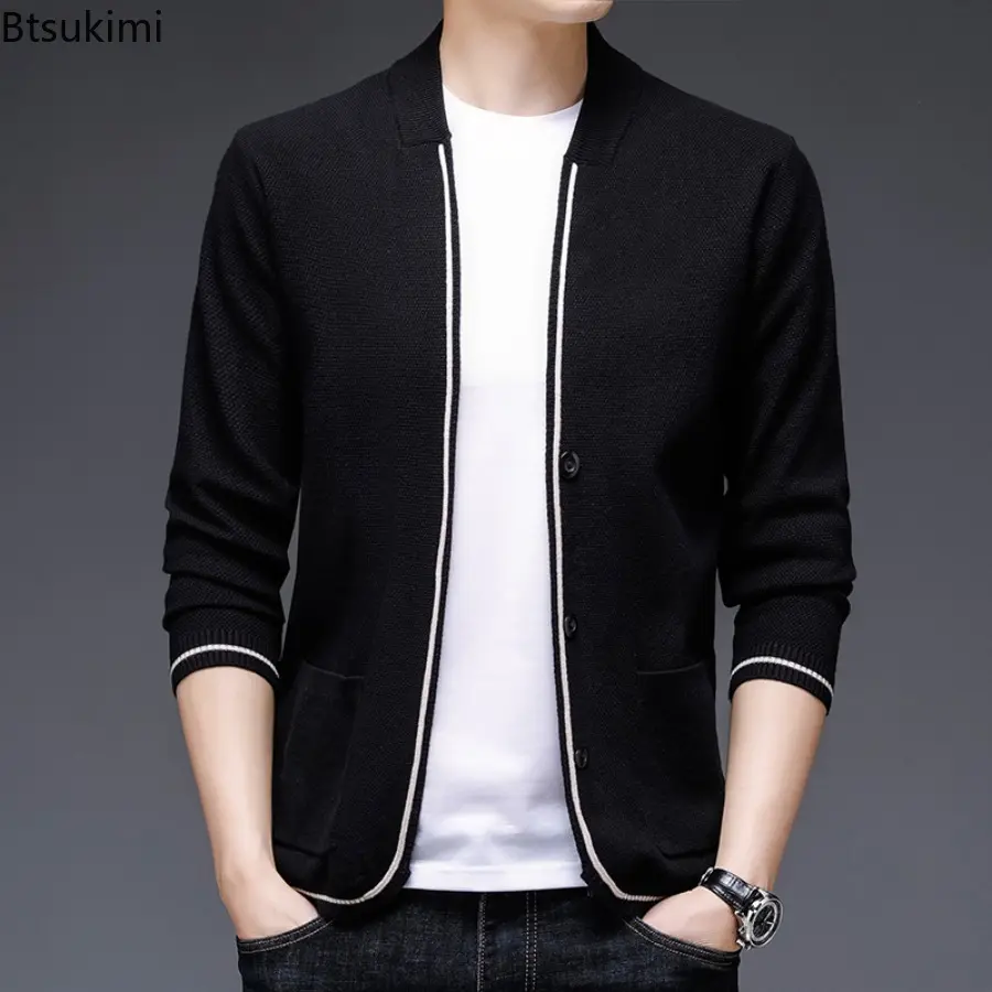 2025 New Autumn Men's Knitted Thin Cardigan Fashionable Casual Striped Jacketcoat Korean Version Slim Fit Knitted Cardigan Tops