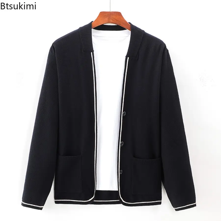 2025 New Autumn Men's Knitted Thin Cardigan Fashionable Casual Striped Jacketcoat Korean Version Slim Fit Knitted Cardigan Tops