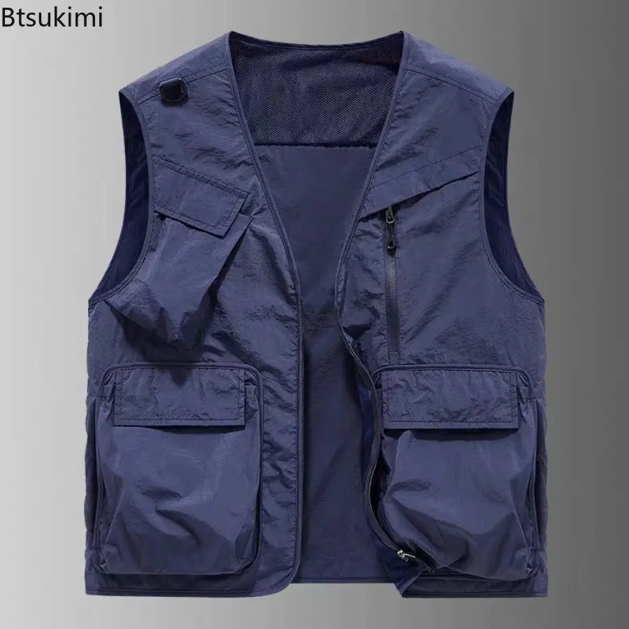 2025 Summer New Men Tactical Hiking Fishing Vest Multiple Pockets Photographer Waistcoat Mesh Cargo Sleeveless Jacket Tool Vest