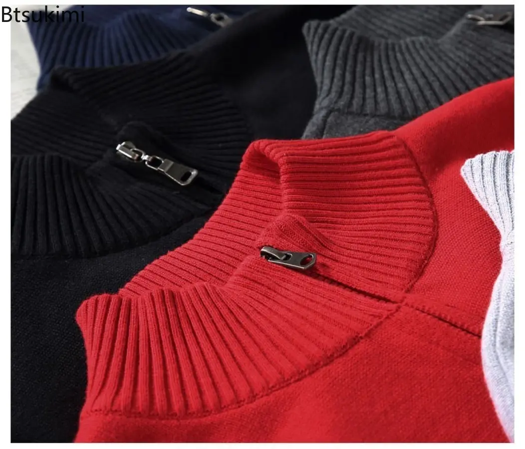 2025 Spring Autumn Men's Pure Cotton Cardigan Fashionable Solid Color Zipper-up Sweater Casual Business Slimming Knitted Tops