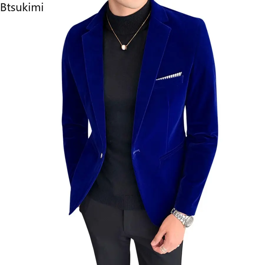 New 2025 Men's Korean Style Suit Coat Luxuty Velvet Blazers Fashion Casual Men Slim Formal Wear Dress Men Small Suit Jacket Tops