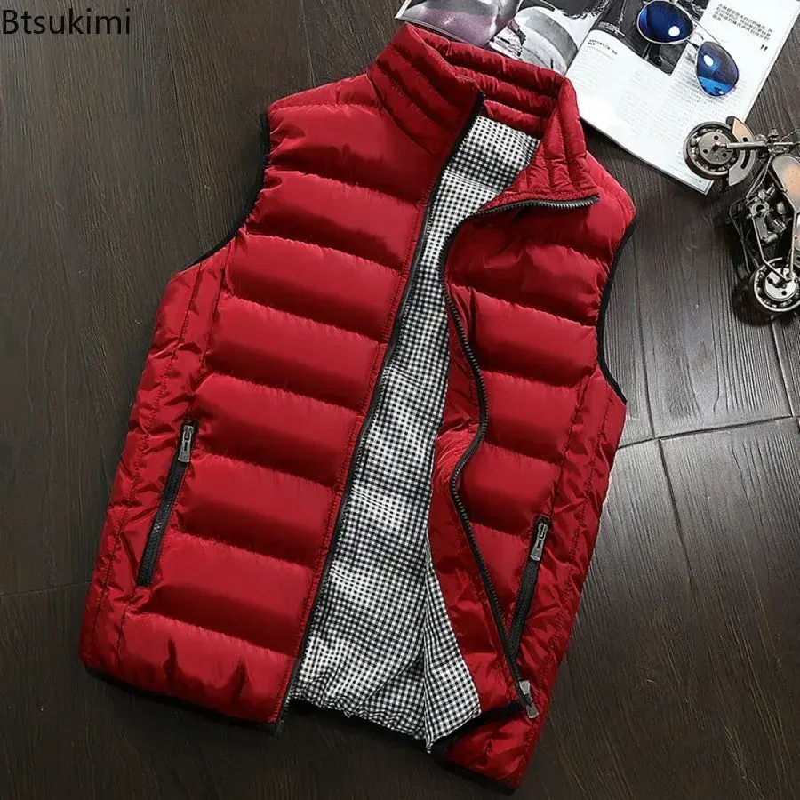 Fashion New Men's Casual Sleeveless Vest Jacket Autumn Winter Warm Stand Collar Vest Coats Men Thicked Windproof Waistcoat M-5XL