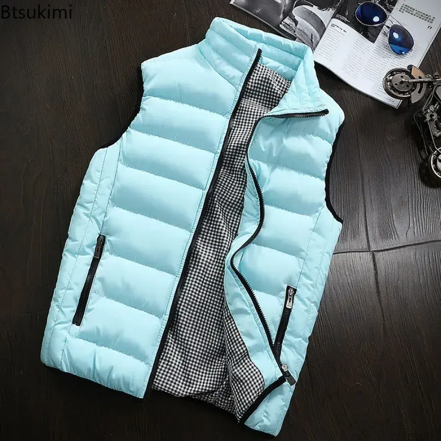 Fashion New Men's Casual Sleeveless Vest Jacket Autumn Winter Warm Stand Collar Vest Coats Men Thicked Windproof Waistcoat M-5XL