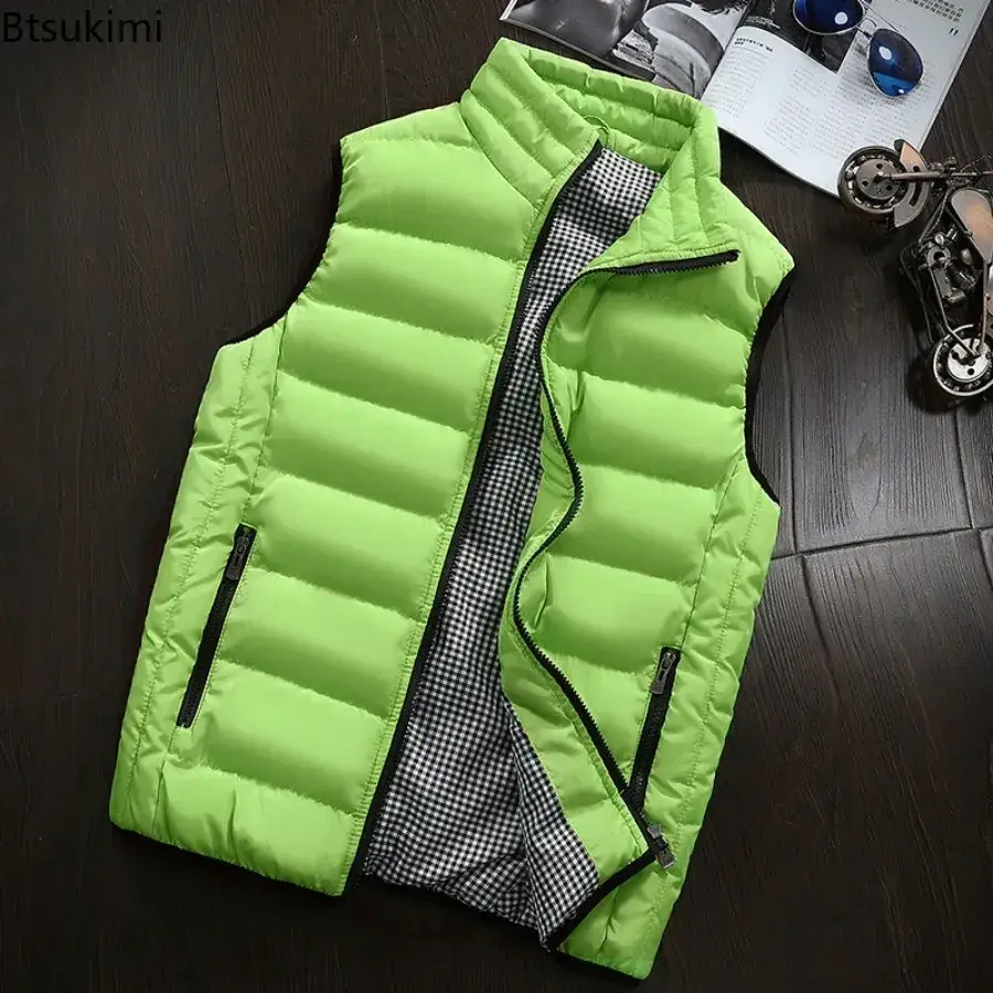 Fashion New Men's Casual Sleeveless Vest Jacket Autumn Winter Warm Stand Collar Vest Coats Men Thicked Windproof Waistcoat M-5XL