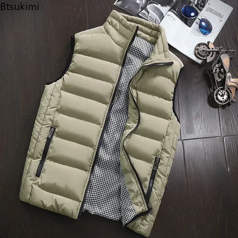 Fashion New Men's Casual Sleeveless Vest Jacket Autumn Winter Warm Stand Collar Vest Coats Men Thicked Windproof Waistcoat M-5XL
