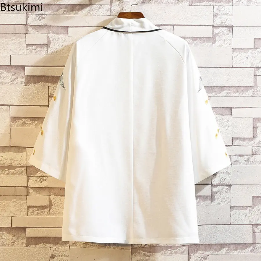 Chinese Style Men's Fashion Loose Casual Cardigan Kimono Men Hanfu Lace Up Vintage Embroiderd Tops Thin Jacket Coats Tang Suit