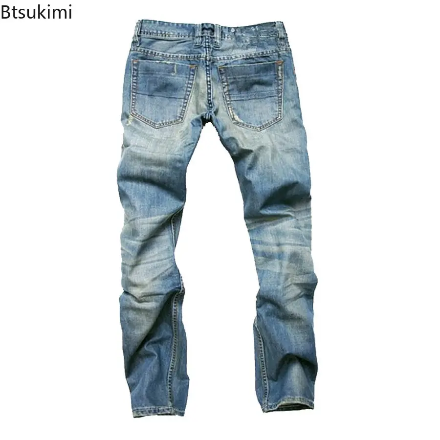 New Men's Vintage Jeans High Quality Korean Style Casual Slim Straight Pants Men Trend Holes Denim Trousers Male Plus Size 42