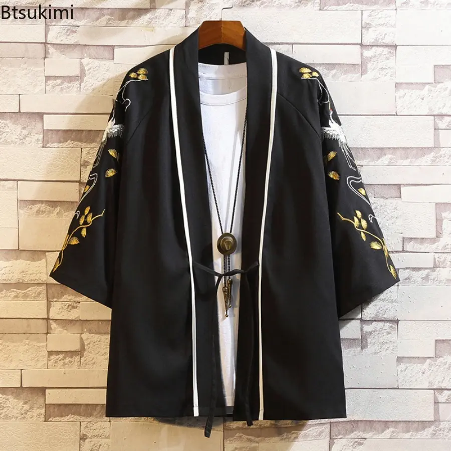 Chinese Style Men's Fashion Loose Casual Cardigan Kimono Men Hanfu Lace Up Vintage Embroiderd Tops Thin Jacket Coats Tang Suit