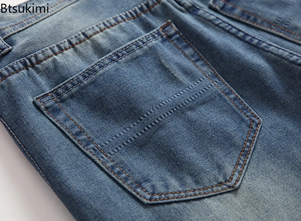 New Men's Vintage Jeans High Quality Korean Style Casual Slim Straight Pants Men Trend Holes Denim Trousers Male Plus Size 42