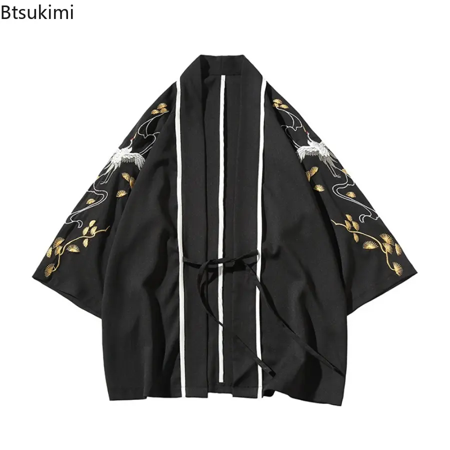 Chinese Style Men's Fashion Loose Casual Cardigan Kimono Men Hanfu Lace Up Vintage Embroiderd Tops Thin Jacket Coats Tang Suit