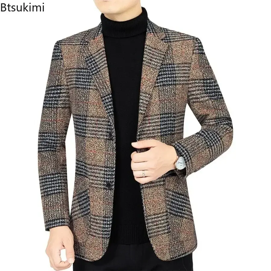 New 2025 Spring Autumn Business Casual Blazer Jackets Fashion Plaid Slim Fit Suit Coats Male Formal Wear Elegant Suits Gentleman