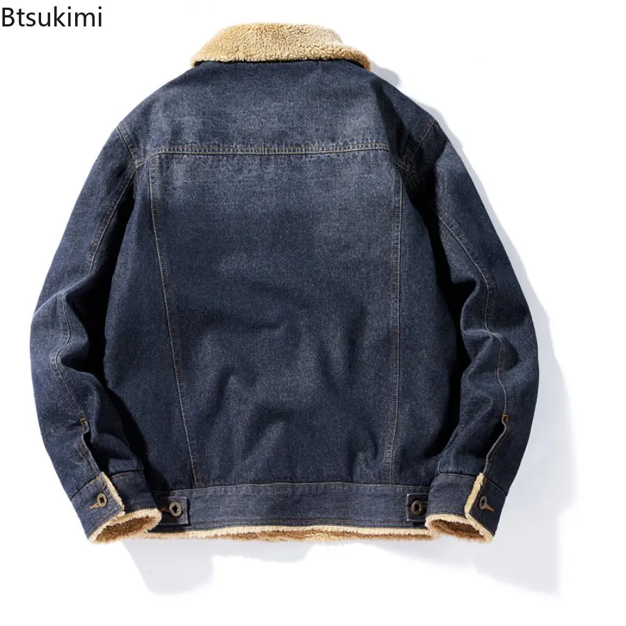 Winter New Denim Jacket Men's Lapel with Thick Fleece Denim Padded Jacke Loose Plus Plus Plus Size Trendy Workwear Jacketcoat