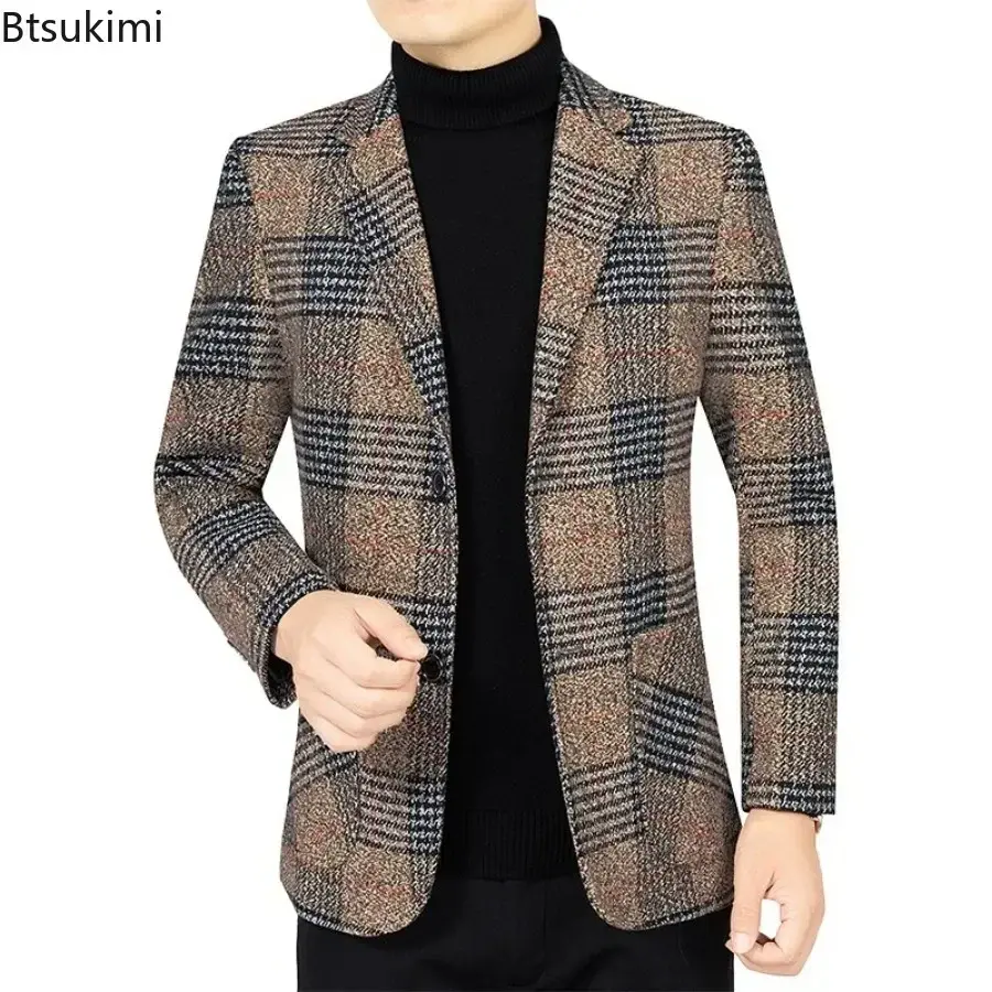 New 2025 Spring Autumn Business Casual Blazer Jackets Fashion Plaid Slim Fit Suit Coats Male Formal Wear Elegant Suits Gentleman
