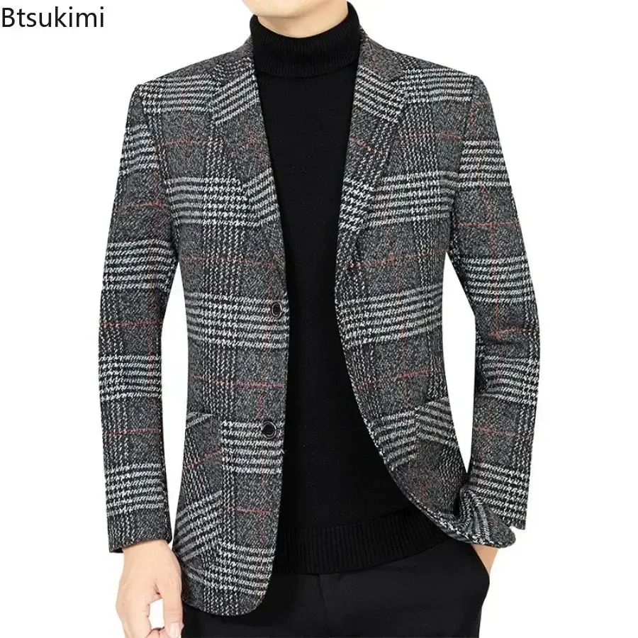 New 2025 Spring Autumn Business Casual Blazer Jackets Fashion Plaid Slim Fit Suit Coats Male Formal Wear Elegant Suits Gentleman