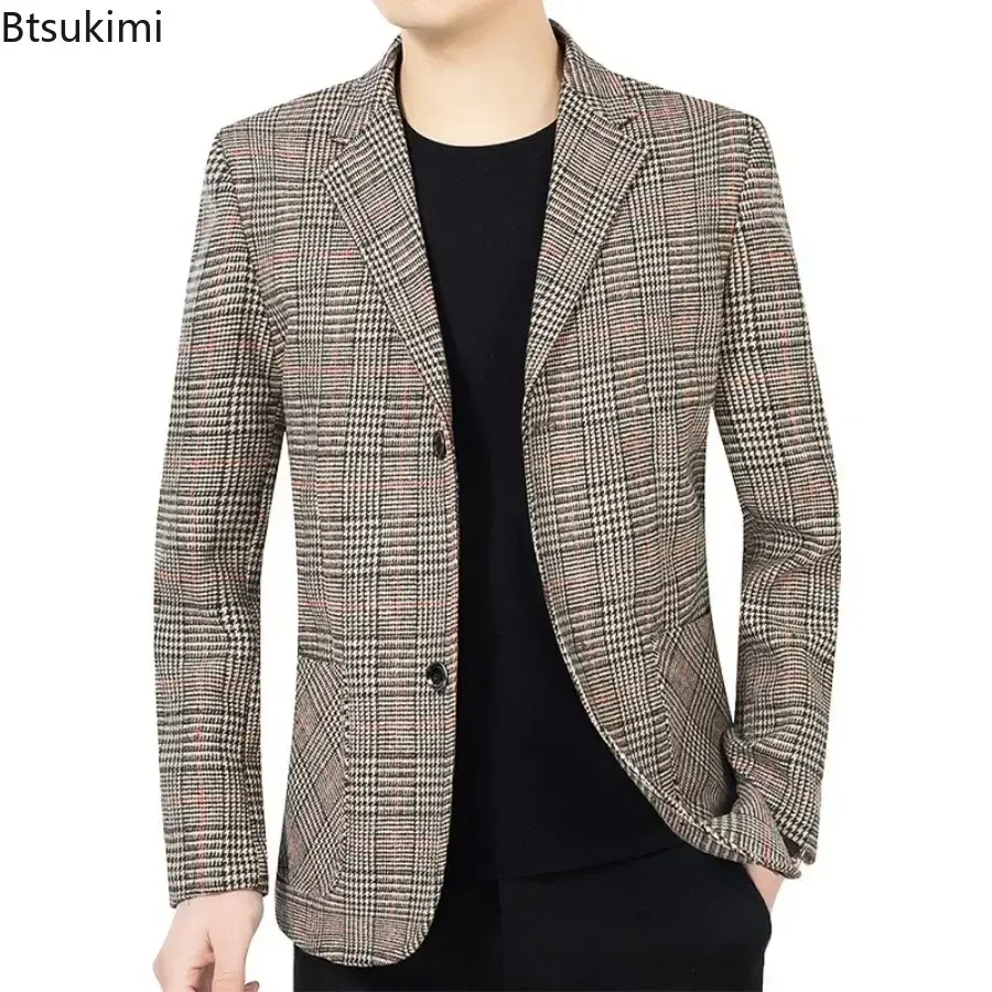 New 2025 Spring Autumn Business Casual Blazer Jackets Fashion Plaid Slim Fit Suit Coats Male Formal Wear Elegant Suits Gentleman