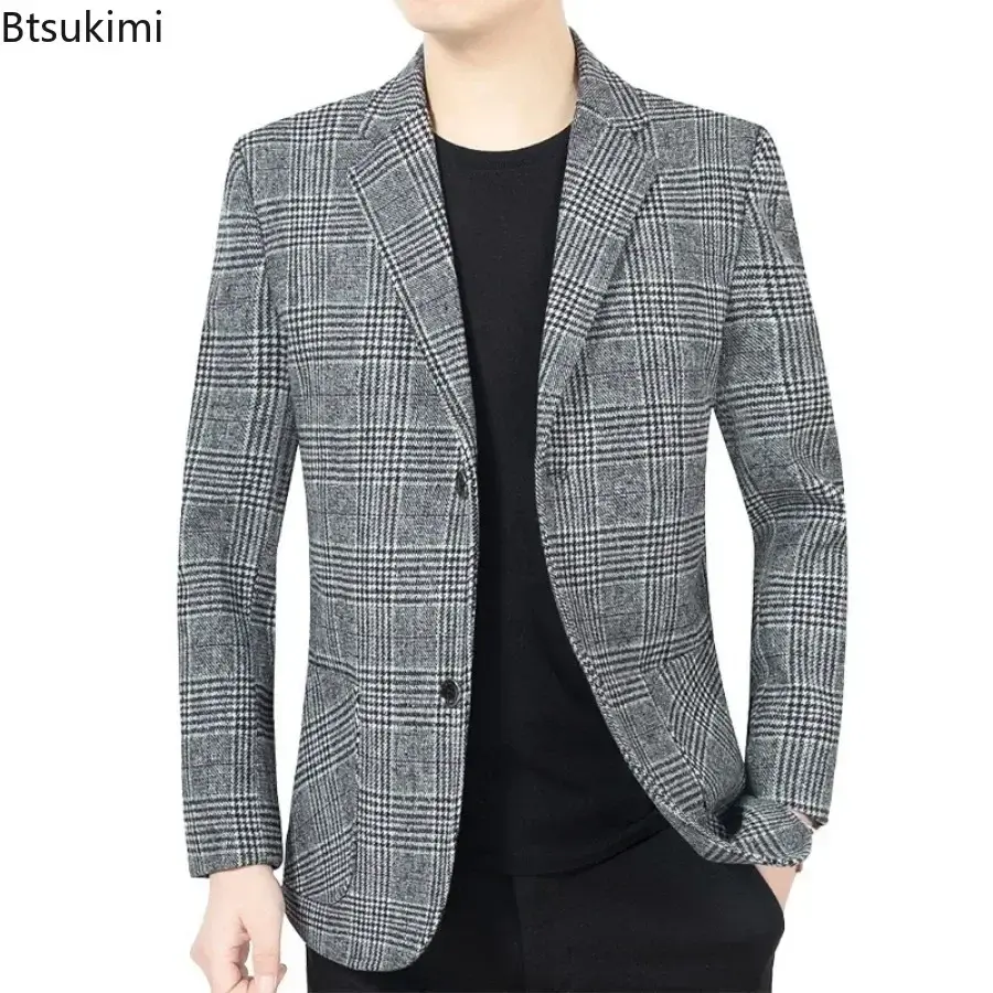 New 2025 Spring Autumn Business Casual Blazer Jackets Fashion Plaid Slim Fit Suit Coats Male Formal Wear Elegant Suits Gentleman