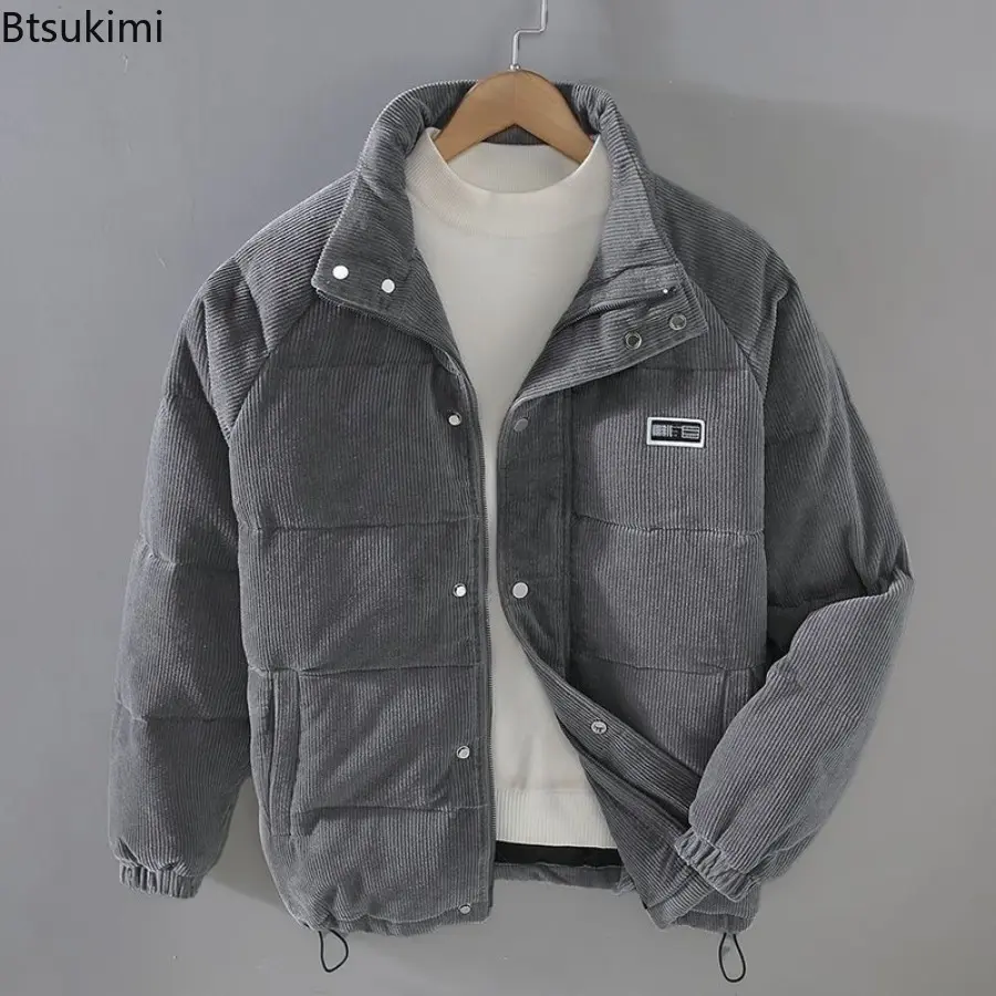 2025 Winter New Men Jacket Warm Solid Corduroy Cotton Padded Jackets Fashionable Simple Bread Men Clothing Parkas Coats for Men