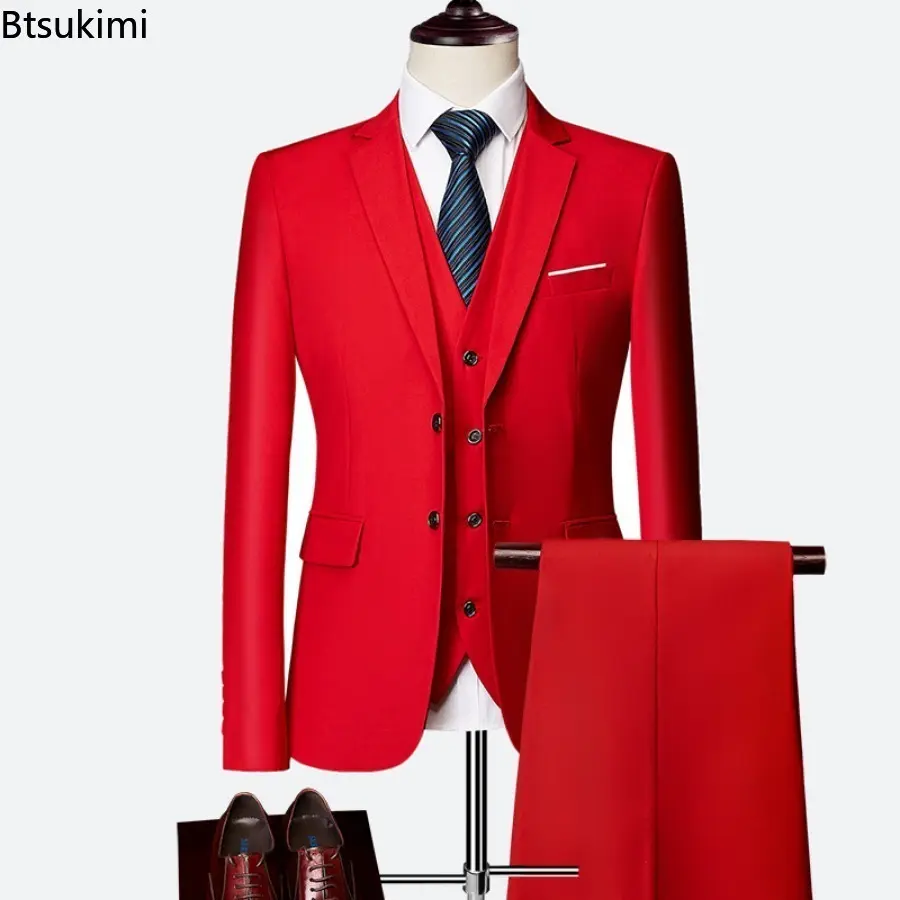 2025 Luxury Three-pieces (Jacket+Pants+Vest) Men's Wedding Blazer Sets Fashion Slim Solid Business Formal Clothes Large Size 6XL