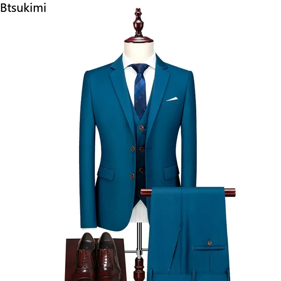 2025 Luxury Three-pieces (Jacket+Pants+Vest) Men's Wedding Blazer Sets Fashion Slim Solid Business Formal Clothes Large Size 6XL