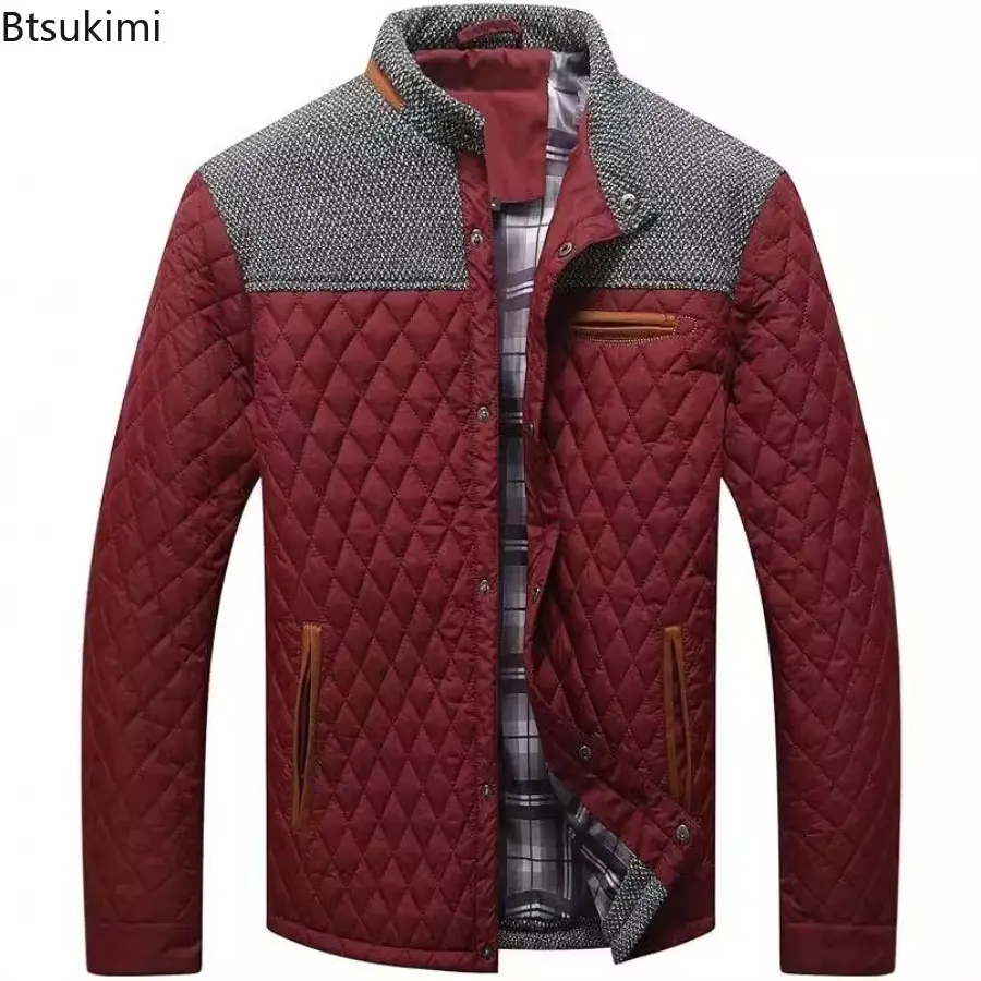 Men's Cotton-padded Clothes Jackets Casual Bomber Coat High Quality Diamond Quilted Puffer Down Lightweight Casual Button Down