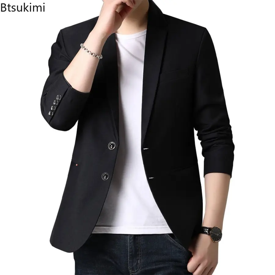2025 Spring Autumn Men Thin Coat Men's Suit Jacket Solid Color Casual Suit Korean Fashion Slim Fit Formal Business Suit Jacket
