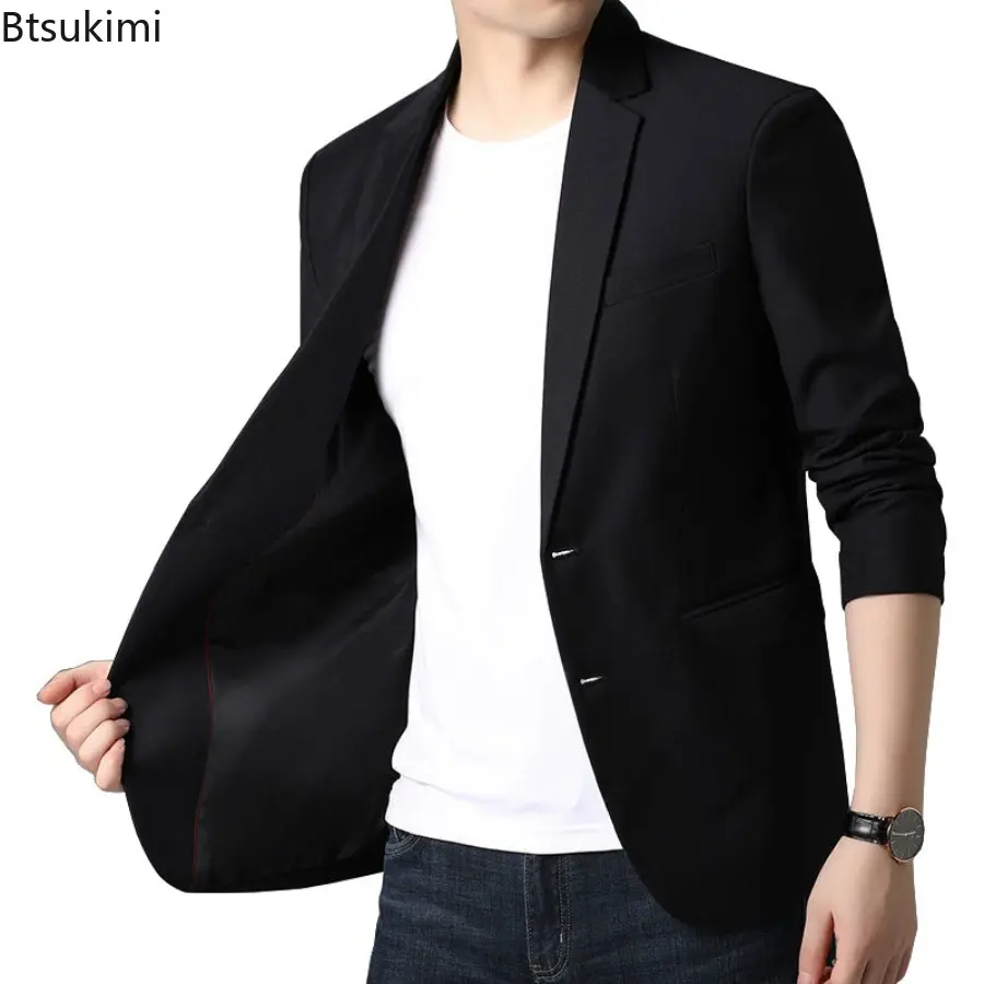 2025 Spring Autumn Men Thin Coat Men's Suit Jacket Solid Color Casual Suit Korean Fashion Slim Fit Formal Business Suit Jacket