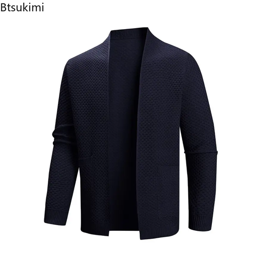 Autumn Winter Knitted Cardigan Men Fashion Slim Fit Sweater Outerwear Mens Solid Color V Neck Casual Korean Knit Cardigan Man