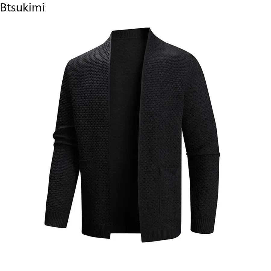 Autumn Winter Knitted Cardigan Men Fashion Slim Fit Sweater Outerwear Mens Solid Color V Neck Casual Korean Knit Cardigan Man