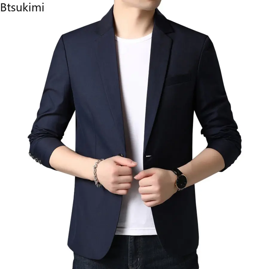2025 Spring Autumn Men Thin Coat Men's Suit Jacket Solid Color Casual Suit Korean Fashion Slim Fit Formal Business Suit Jacket