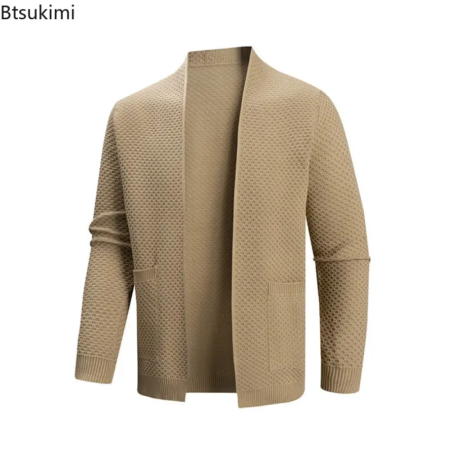 Autumn Winter Knitted Cardigan Men Fashion Slim Fit Sweater Outerwear Mens Solid Color V Neck Casual Korean Knit Cardigan Man