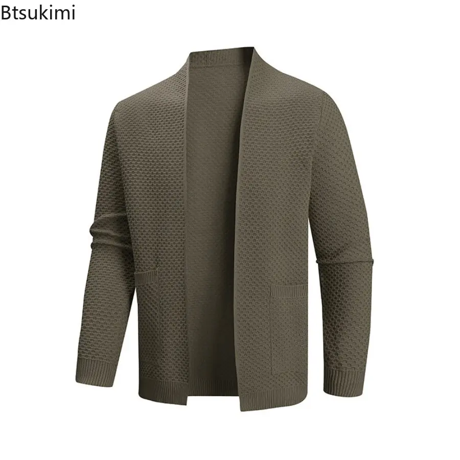 Autumn Winter Knitted Cardigan Men Fashion Slim Fit Sweater Outerwear Mens Solid Color V Neck Casual Korean Knit Cardigan Man