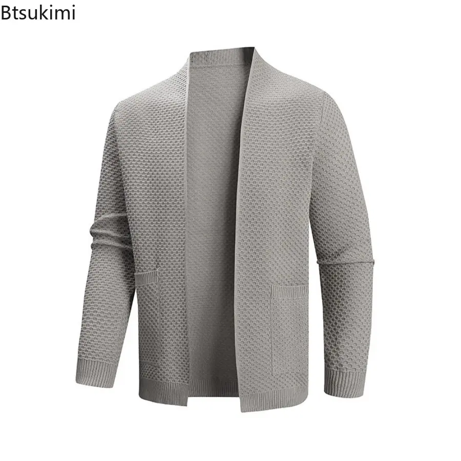 Autumn Winter Knitted Cardigan Men Fashion Slim Fit Sweater Outerwear Mens Solid Color V Neck Casual Korean Knit Cardigan Man