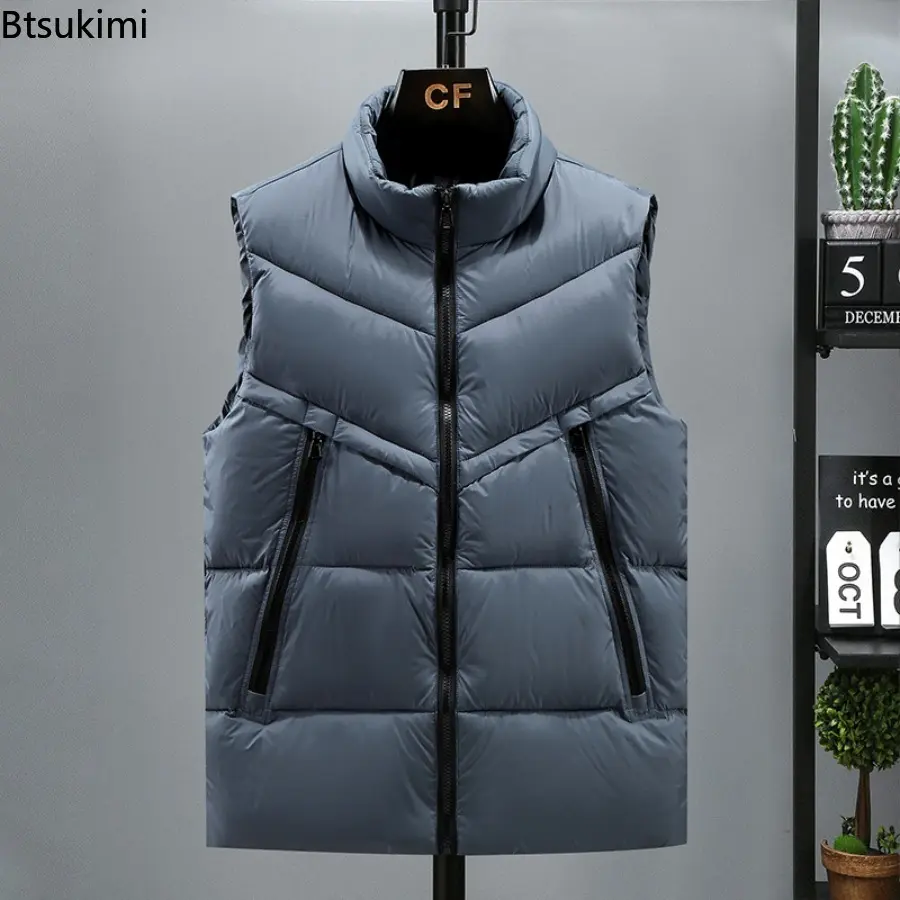 2025 Winter New Men's Padded Vest Coats Casual Outdoor Mountain Ski Warm Windbreaker Sleevless Jacket Men Oversized Size S-8XL