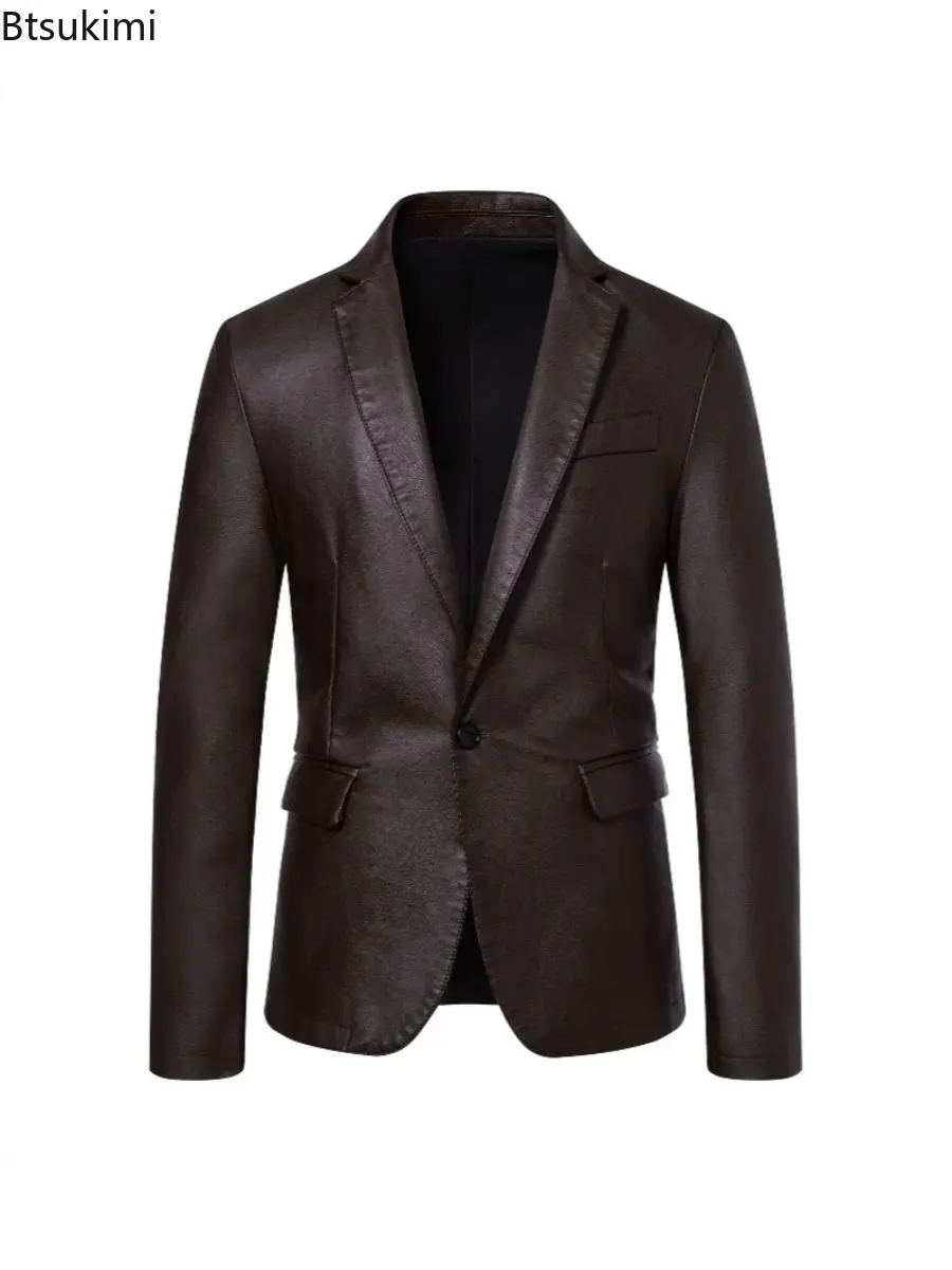 Spring Autumn Fashion Slim Fit Men's Leather Jacket Casual Style Dress Coat Jackets Male Foreign Trade Motorcycle Leather Coats