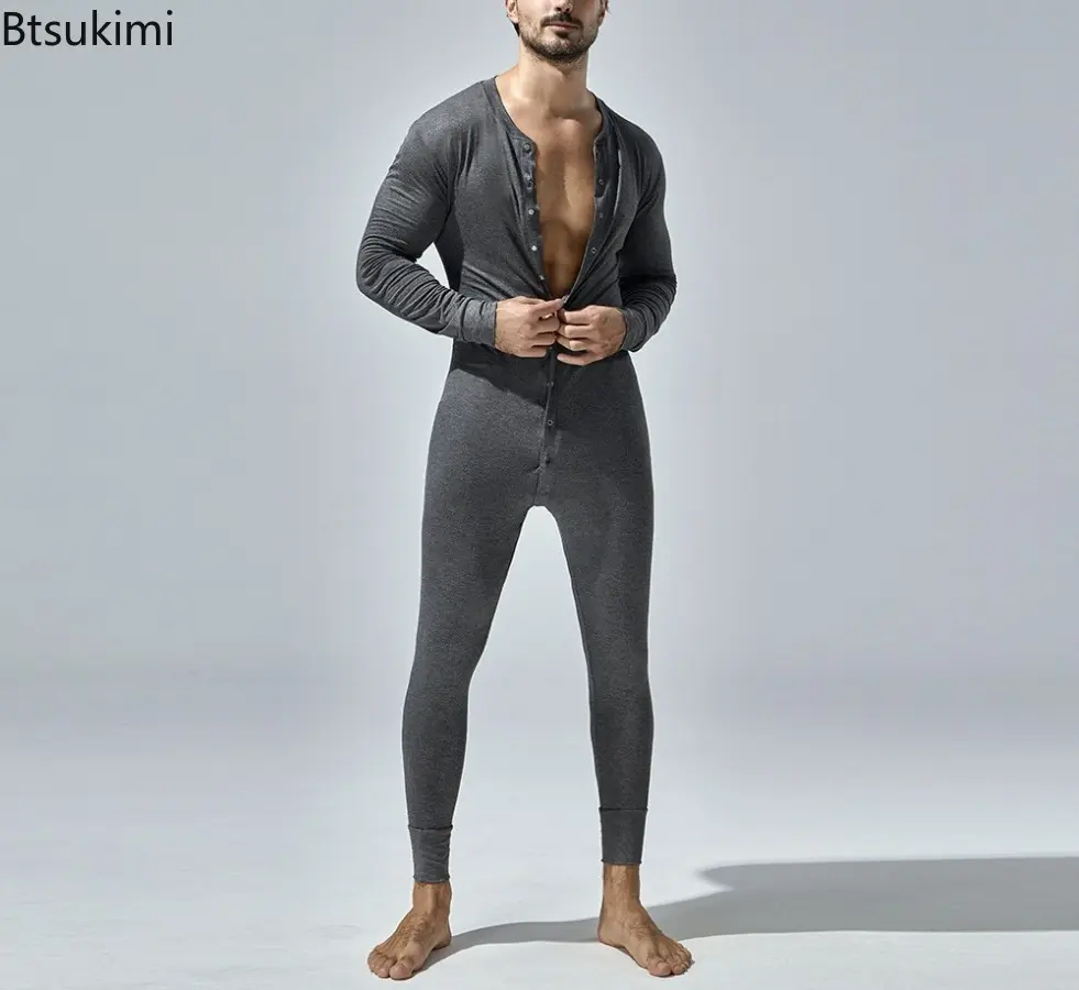 2025 Spring Summer New Men's One-Piece Pajamas Solid Color Tight and Sexy Jumpsuit Comfortable and Breathable Home Fitness Wear