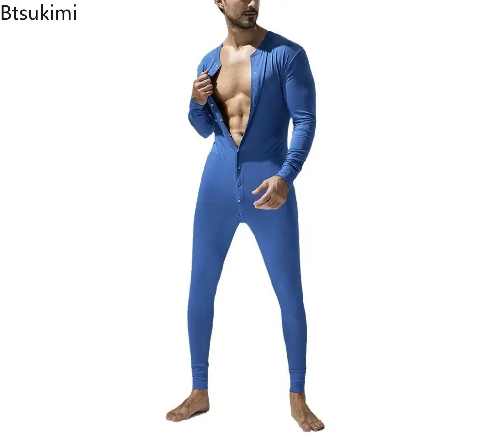 2025 Spring Summer New Men's One-Piece Pajamas Solid Color Tight and Sexy Jumpsuit Comfortable and Breathable Home Fitness Wear