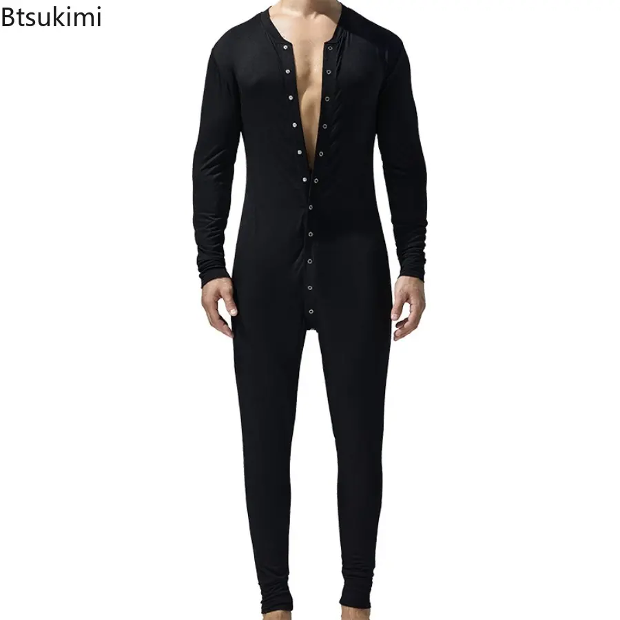 2025 Spring Summer New Men's One-Piece Pajamas Solid Color Tight and Sexy Jumpsuit Comfortable and Breathable Home Fitness Wear