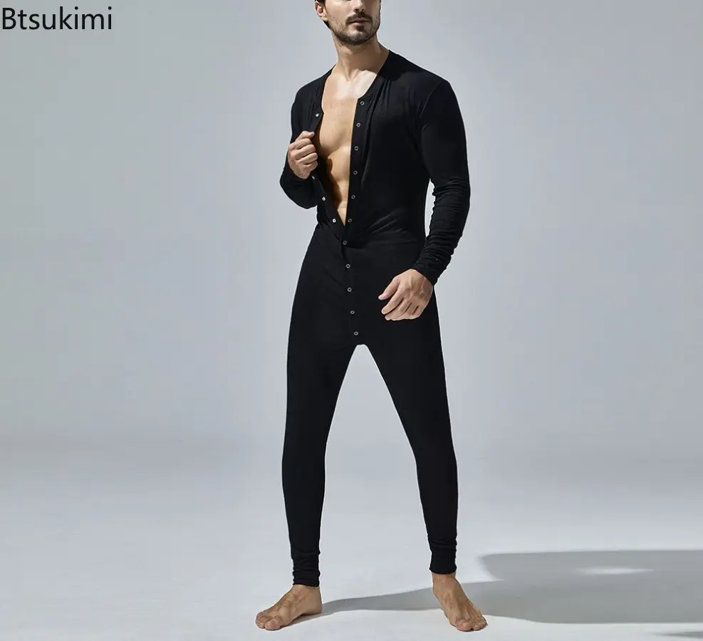 2025 Spring Summer New Men's One-Piece Pajamas Solid Color Tight and Sexy Jumpsuit Comfortable and Breathable Home Fitness Wear