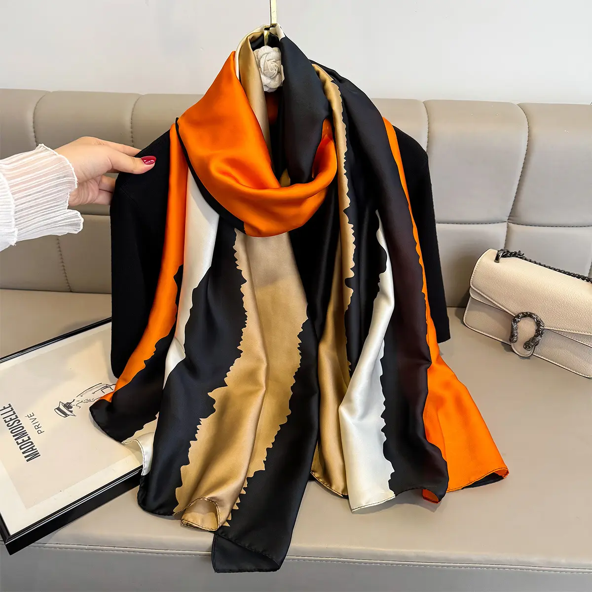 Luxury Brand Women Summer Silk Scarves Shawls Lady Wraps Soft Female Geometry Beach Stole Bandanna Foulard Muffler
