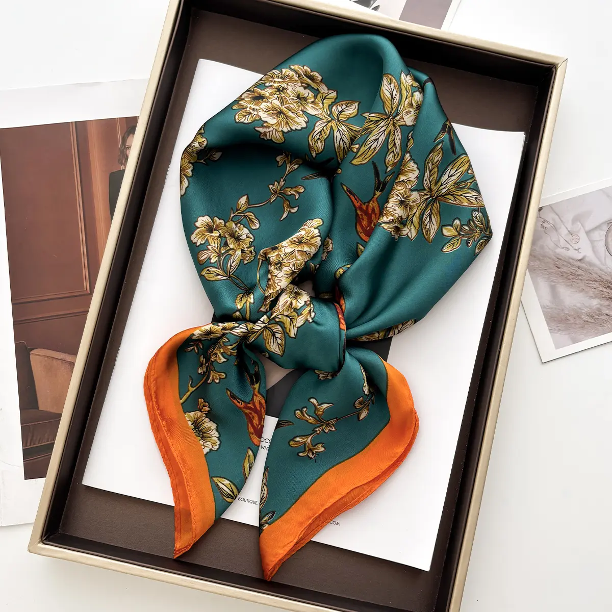 Luxury Satin Chain Printed Square Scarf Elegant Thin Breathable Decorative Neck Scarves Windproof Headscarf For Women
